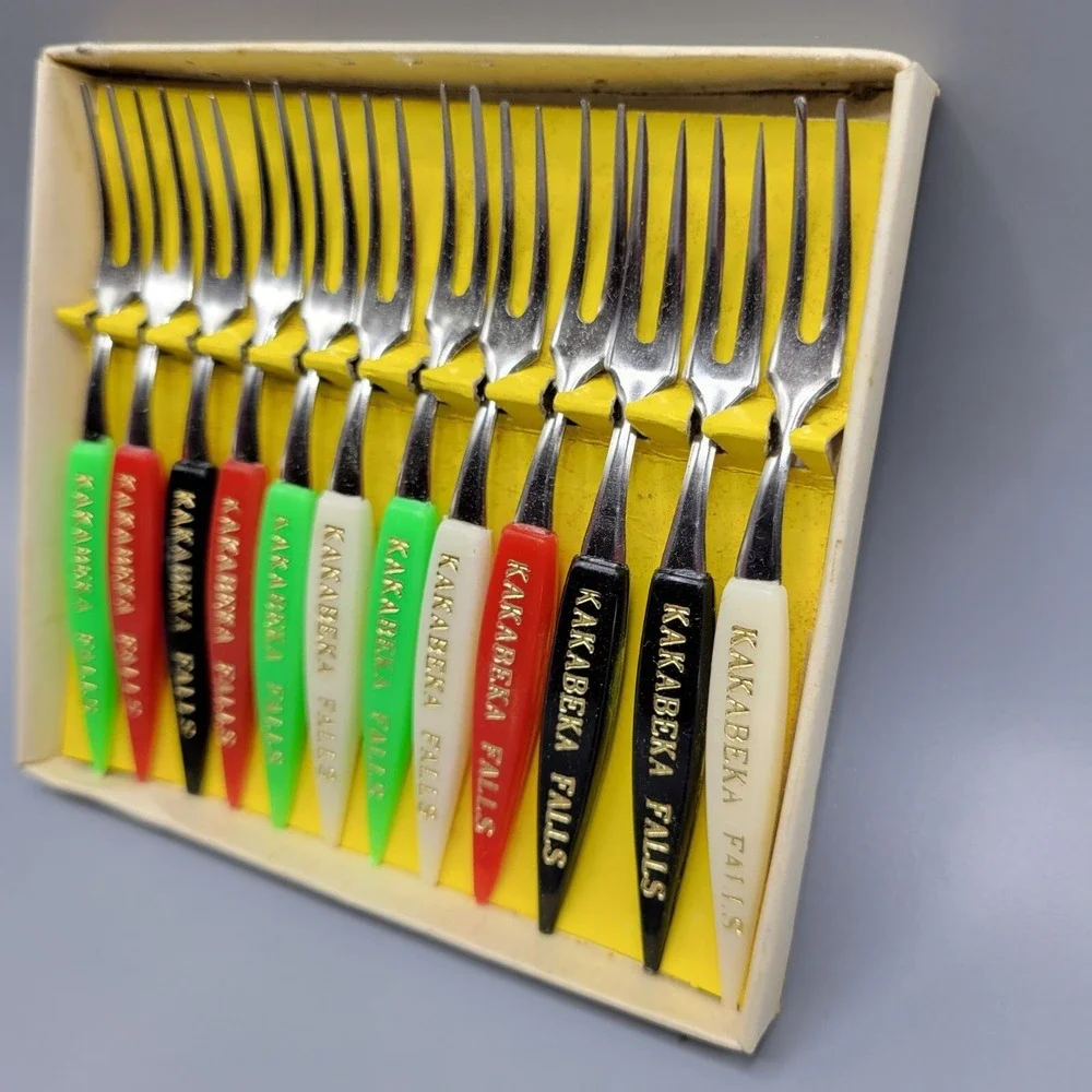 Vintage 12 Stainless Steel Little Fork Set Multicolor Kakabeka Falls Japan